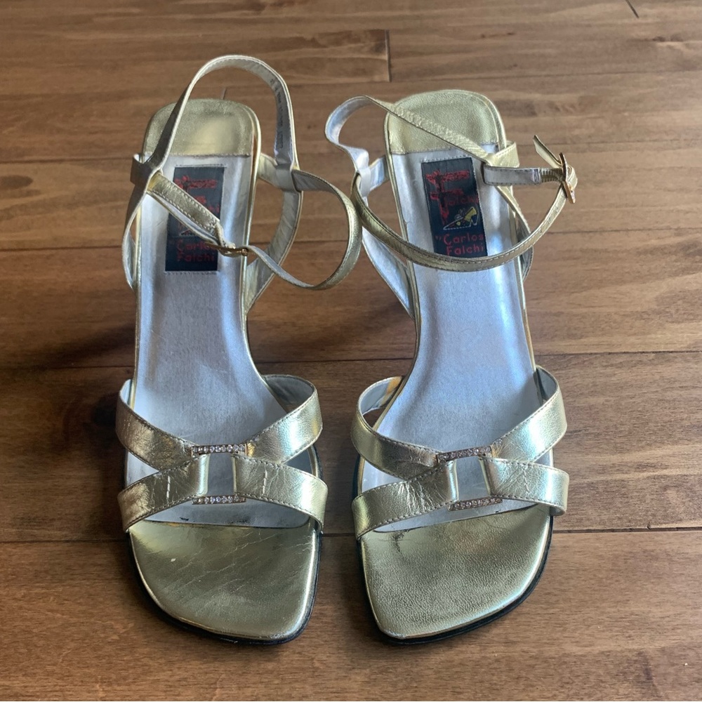 Carlos Falchi Metallic Gold Strappy Heeled Sandals